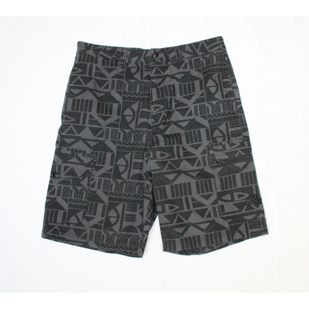 Nike Air Men's Geometric Print 6th Man Basketball Black Gray Cargo Shorts - 34